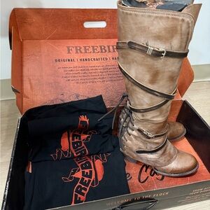 Freebird Cassius Beige Tan Leather Wrap Boots With Box